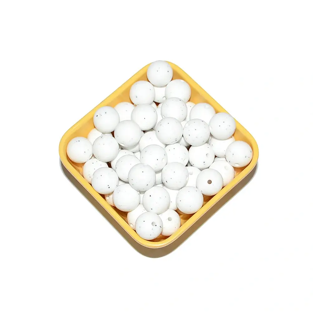 12mm Round - White with black spots